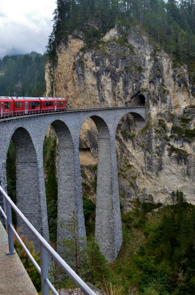 crossing the famous Landwasser Viaduct from mountainside to mountainside