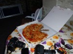 Pizza, fresh bread, pachuto ham and italian salami & wine