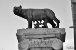 Capitoline Wolf. Traditional scholarship says the wolf-figure is Etruscan, 5th century BC, with figures of Romulus and Remus added in the 15th century AD by Antonio Pollaiuolo.