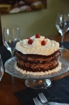 Duncan Hines SwissChcolate Cake with Chocolate mousse, Raspberries and Cream Cheese Whipped Frosting